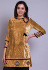 Embroidered  Velvet Straight Kurti in Beige