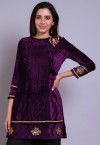 Embroidered  Velvet Straight Kurti in Purple
