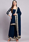 Embroidered Viscose Georgette Pakistani Suit in Teal Blue