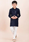 Embroidered Viscose Rayon Kurta Set in Navy Blue