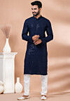 Embroidered Viscose Rayon Kurta Set in Navy Blue