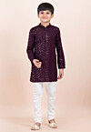 Embroidered Viscose Rayon Kurta Set in Wine