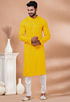Embroidered Viscose Rayon Kurta Set in Yellow