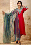 Embroidered Viscose Rayon Pakistani Suit in Fuchsia