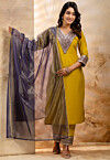 Embroidered Viscose Rayon Pakistani Suit in Yellow