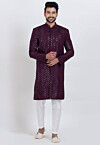 Embroidered Viscose Rayon Sherwani in Violet