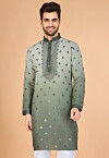 Embroidered Viscose Silk Kurta in Dusty Green Ombre