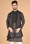 Embroidered Viscose Silk Kurta in Grey