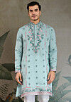 Embroidered Viscose Silk Kurta in Light Blue