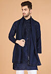 Embroidered Viscose Silk Kurta in Navy Blue