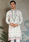 Embroidered Viscose Silk Kurta in Off White