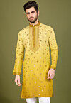 Embroidered Viscose Silk Kurta in Yellow Ombre