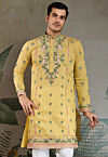 Embroidered Viscose Silk Kurta in Yellow