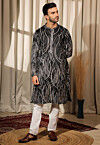 Embroidered Viscose Silk Kurta Set in Black