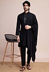 Embroidered Viscose Silk Kurta Set in Black