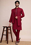Embroidered Viscose Silk Kurta Set in Maroon