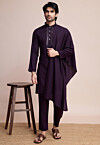Embroidered Viscose Silk Kurta Set in Purple