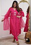 Embroidered Viscose Silk Pakistani Suit in Fuchsia
