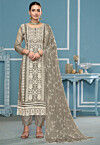 Embroidered Viscose Silk Pakistani Suit in Grey