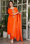 Embroidered Viscose Silk Pakistani Suit in Orange