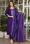 Embroidered Viscose Silk Pakistani Suit in Purple