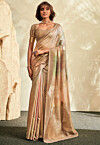 Foil Printed Art Silk Saree in Beige