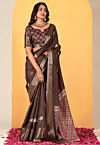 Foil Printed Art Silk Saree in Brown