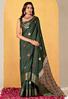 Foil Printed Art Silk Saree in Green