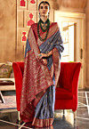 Foil Printed Art Silk Saree in Grey