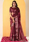 Foil Printed Art Silk Saree in Maroon