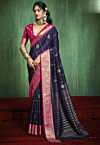 Foil Printed Art Silk Saree in Navy Blue