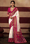 Foil Printed Art Silk Saree in Off White