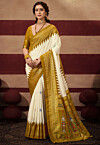 Foil Printed Art Silk Saree in Off White