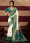 Foil Printed Art Silk Saree in Off White