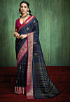 Foil Printed Art Silk Saree in Teal Blue