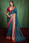 Foil Printed Art Silk Saree in Teal Blue