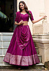 Foil Printed Chanderi Silk Lehenga in Magenta