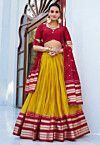 Foil Printed Chanderi Silk Lehenga in Mustard