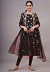 Foil Printed Cotton A Line Suit in Black