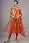 Foil Printed Cotton A Line Suit in Rust