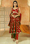 Foil Printed Cotton Anarkali Suit in Maroon