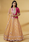Foil Printed Dupion Silk Lehenga in Beige