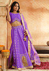 Foil Printed Dupion Silk Lehenga in Lavender