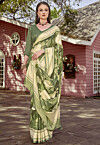 Foil Printed Georgette Brasso Saree in Green