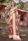 Foil Printed Georgette Brasso Saree in Maroon
