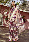 Foil Printed Georgette Brasso Saree in Purple