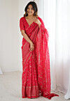 Foil Printed Georgette Brasso Saree in Red
