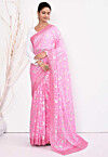 Foil Printed Georgette Saree in Pink