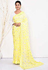Foil Printed Georgette Saree in Yellow