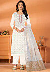 Foil Printed Modal Silk Pakistani Suit in Off White